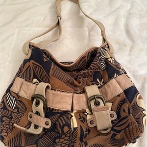 Vintage COCCINELLE Italy Canvas & Leather Messenger Satchel (purse) Boho Floral